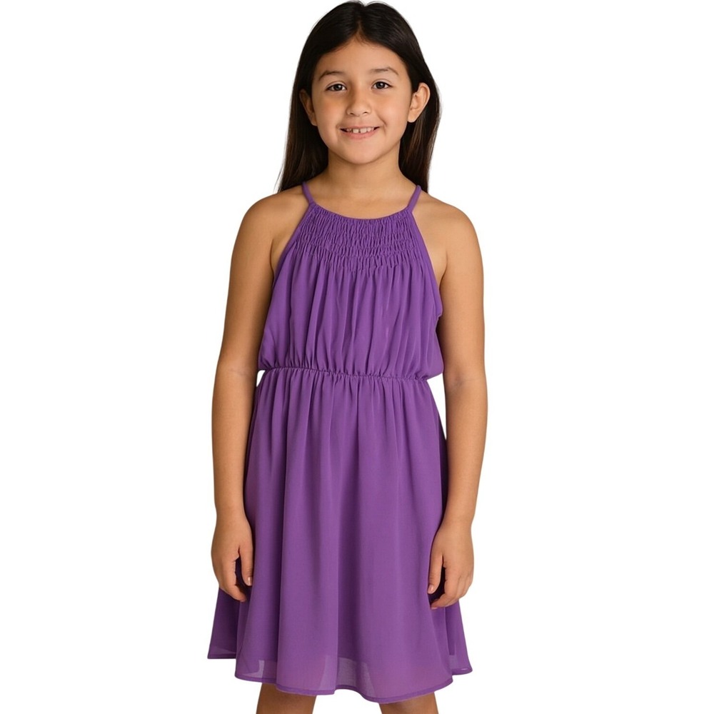 GB Girls Purple Dress Smocked Halter Size S Sleeveless Party Casual Dress New‎